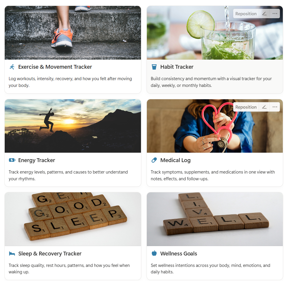 Health & Wellbeing Notion Life Dashboard