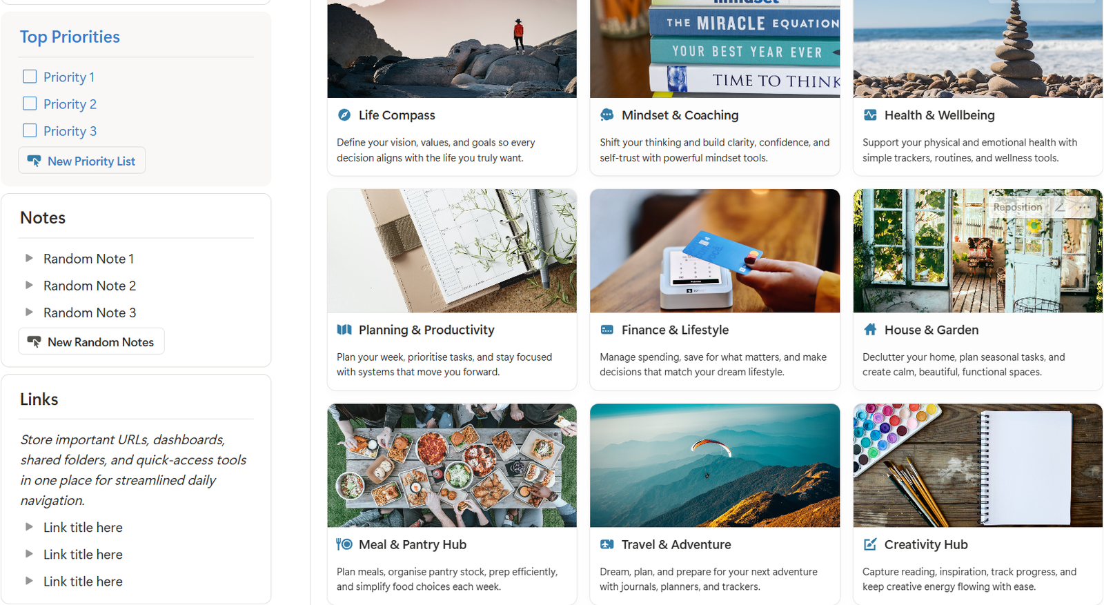Sort Your Life Out Notion Dashboard