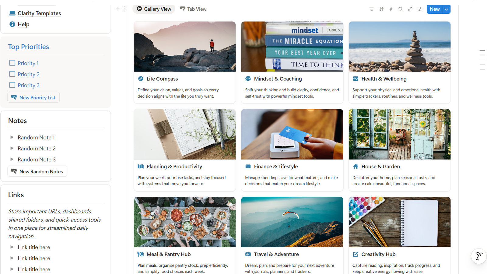 Sort Your Life Out Dashboard - Notion Life Dashboard