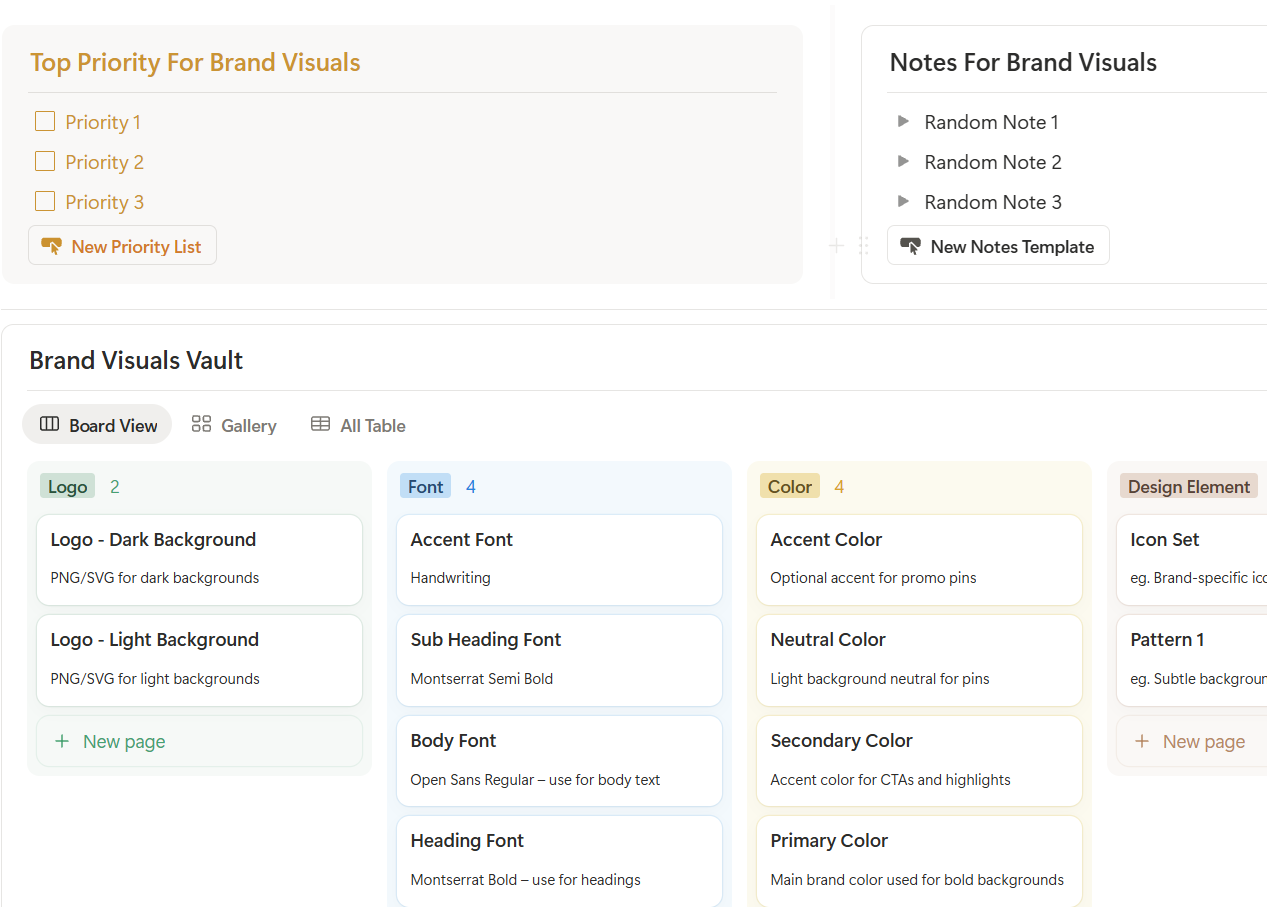 Pinterest Marketing Brand Visuals Vault Notion Template System