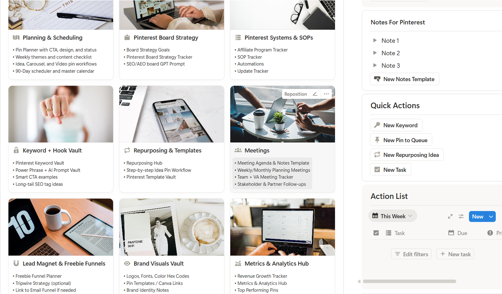 Pinterest Marketing Notion Template System