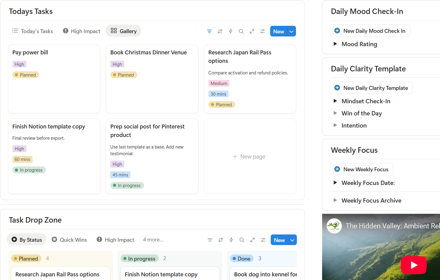 notion weekly planning layout displayed on a calm workspace with a simple weekly priorities system